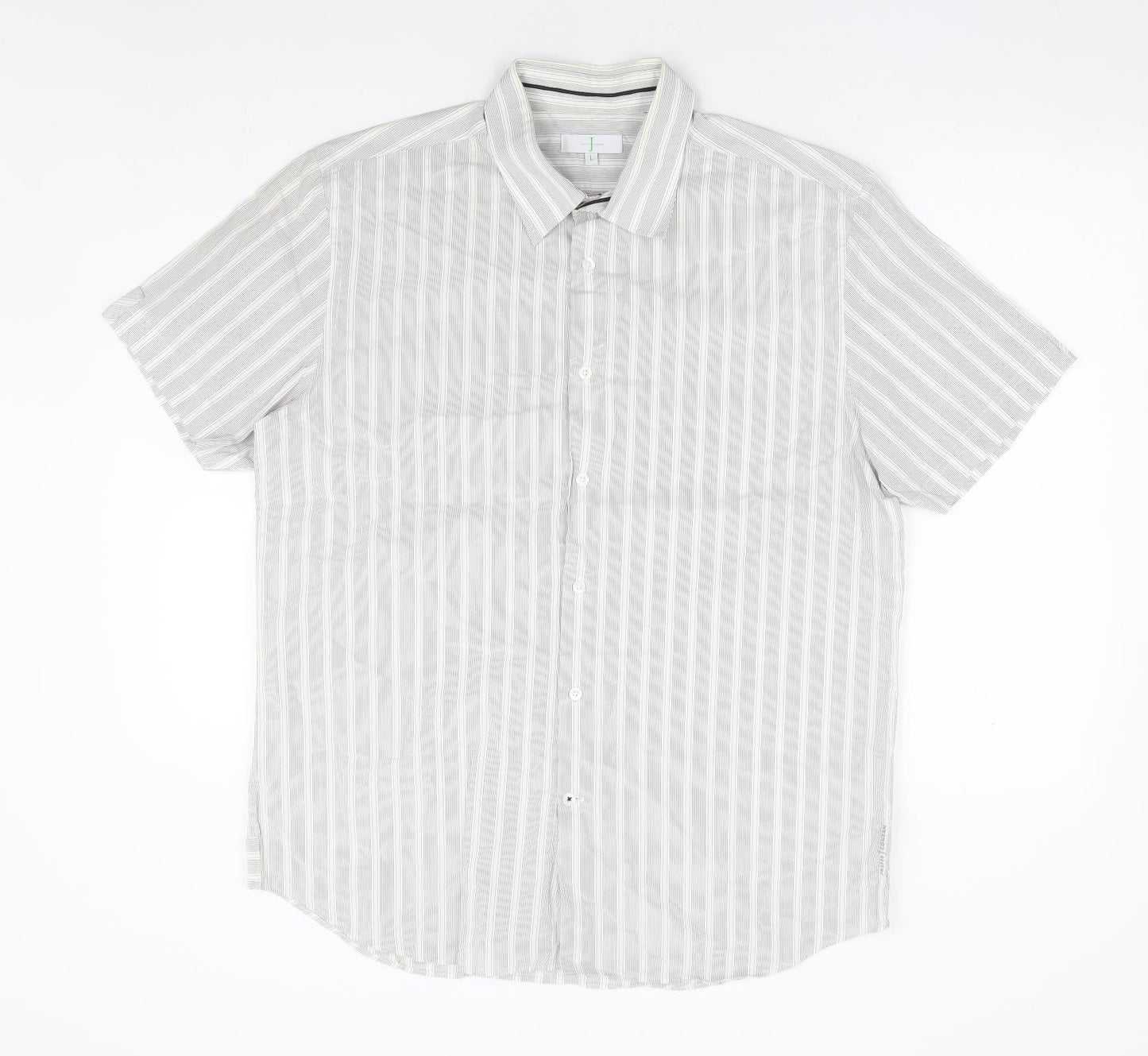 Jasper Conran Mens Grey Striped Cotton Button-Up Size L Collared Button