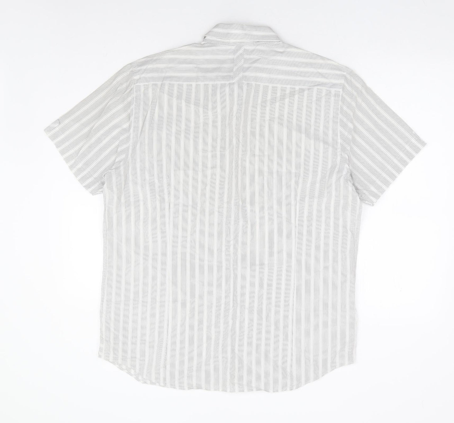 Jasper Conran Mens Grey Striped Cotton Button-Up Size L Collared Button