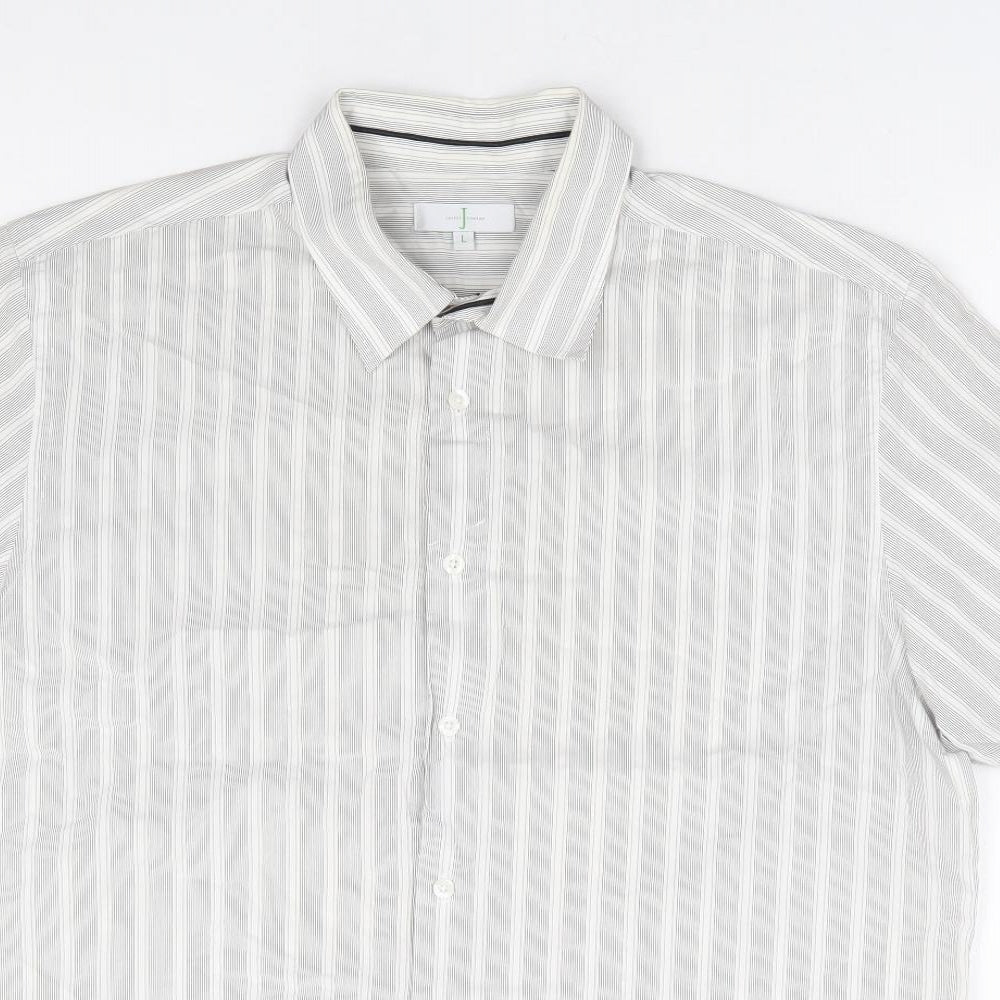 Jasper Conran Mens Grey Striped Cotton Button-Up Size L Collared Button