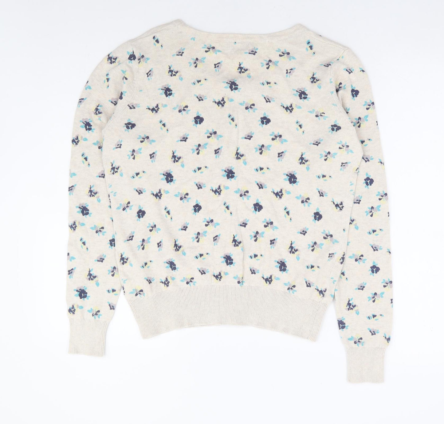 F^F Womens Beige Round Neck Floral Polyester Cardigan Jumper Size M