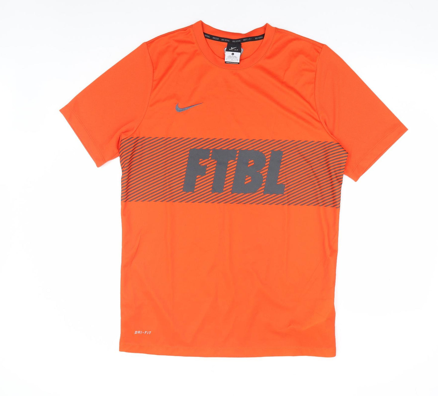 Nike Mens Orange Polyester Basic T-Shirt Size L Round Neck Pullover - Football