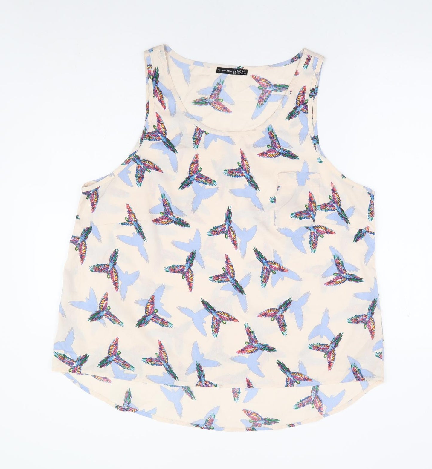 Primark Womens Beige Geometric Polyester Basic Tank Size 20 Scoop Neck - Parrot Print