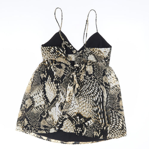 Zara Womens Beige Animal Print Polyester Fit & Flare Size XS V-Neck Tie - Snake Skin Print Babydoll
