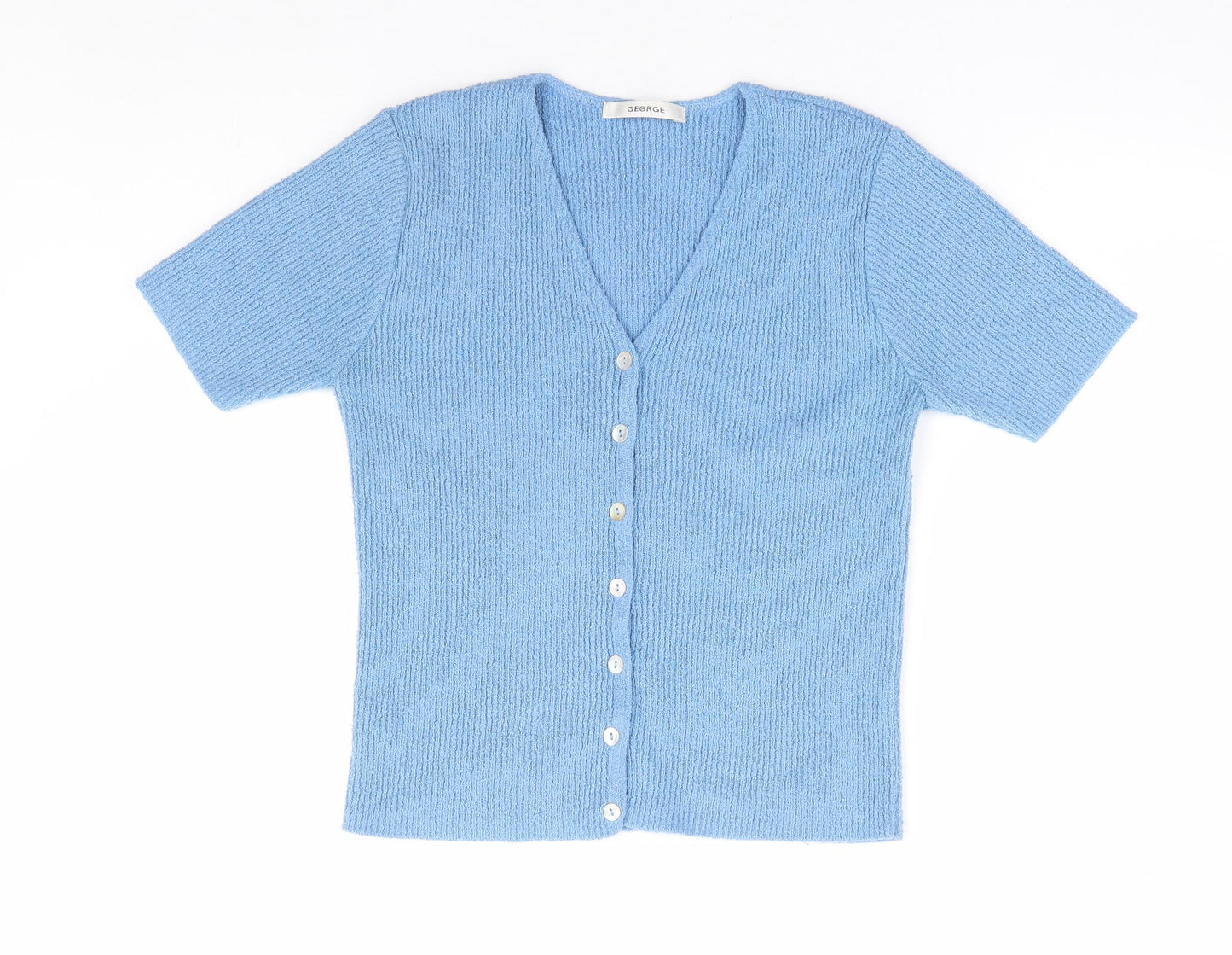 George Womens Blue V-Neck Acrylic Cardigan Jumper Size 12