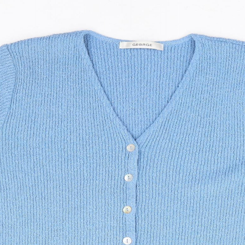 George Womens Blue V-Neck Acrylic Cardigan Jumper Size 12