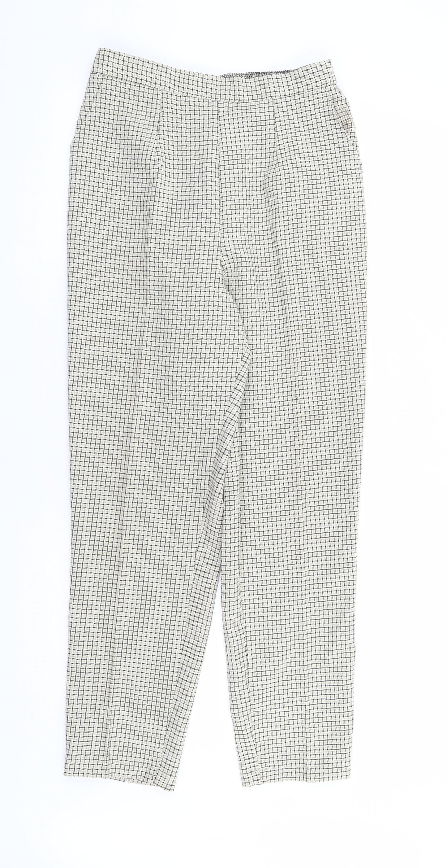 Preworn Womens Beige Check Polyester Trousers Size 14 L27 in Regular