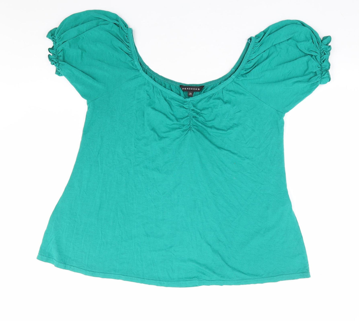 Peacocks Womens Green Viscose Basic Blouse Size 20 Scoop Neck