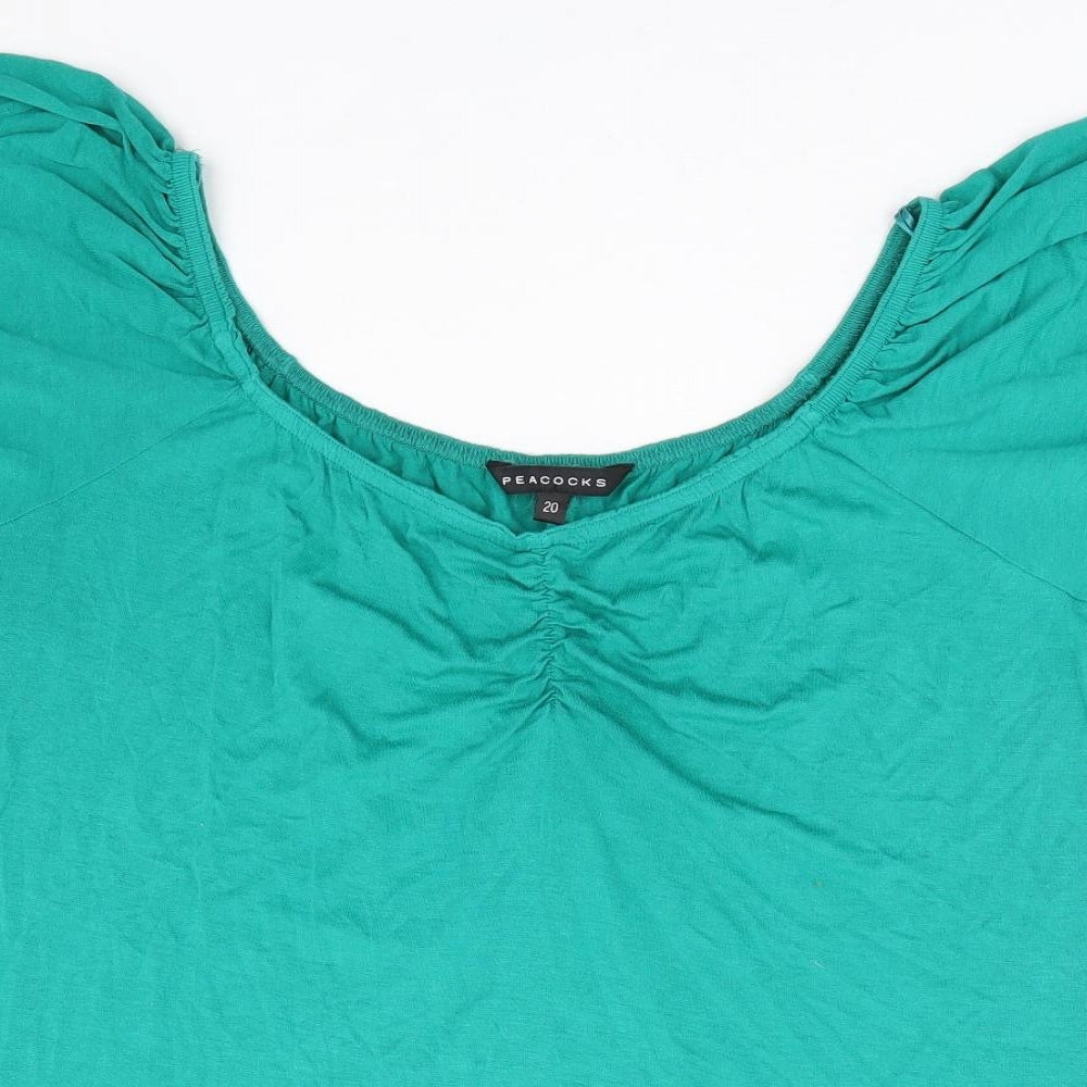 Peacocks Womens Green Viscose Basic Blouse Size 20 Scoop Neck