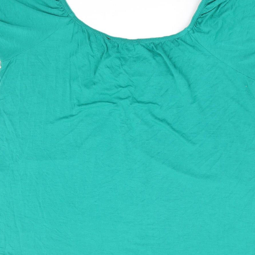 Peacocks Womens Green Viscose Basic Blouse Size 20 Scoop Neck