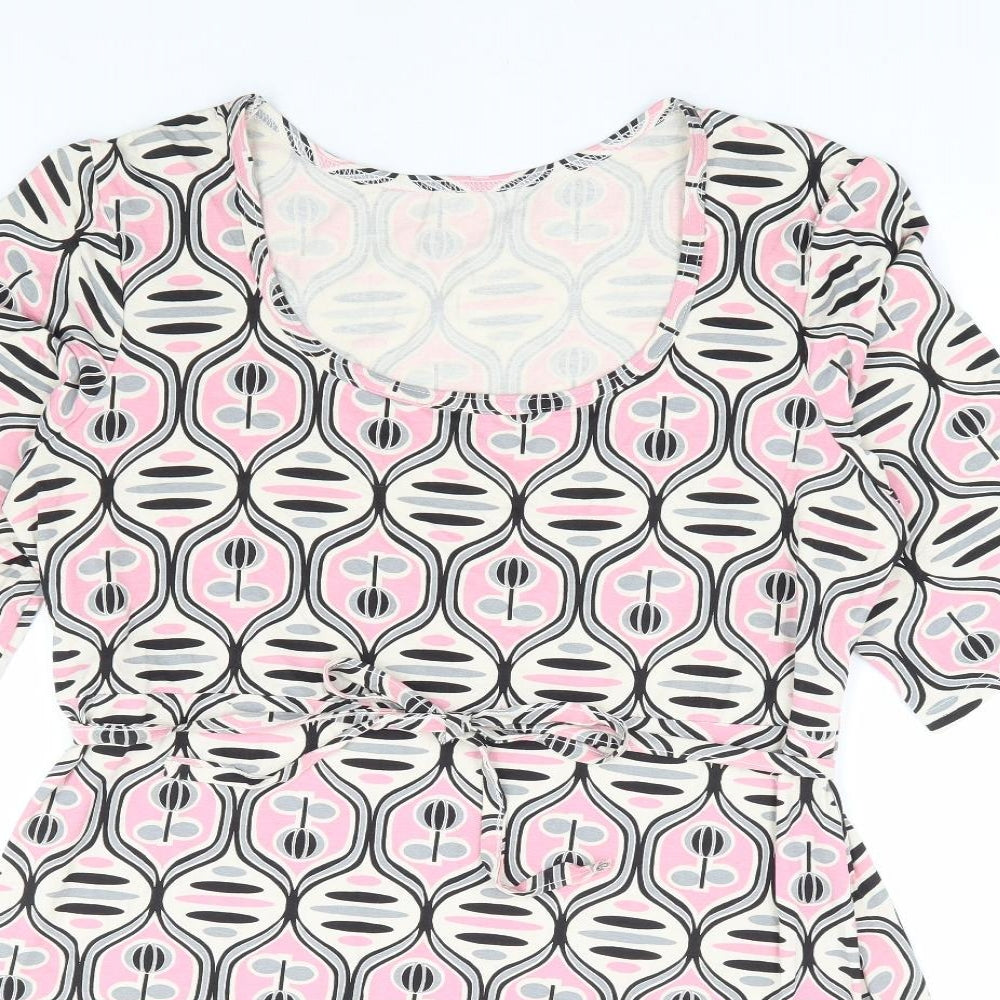 Preworn Womens Pink Geometric Polyester Fit & Flare Size 20 Square Neck Pullover