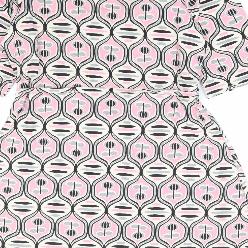 Preworn Womens Pink Geometric Polyester Fit & Flare Size 20 Square Neck Pullover