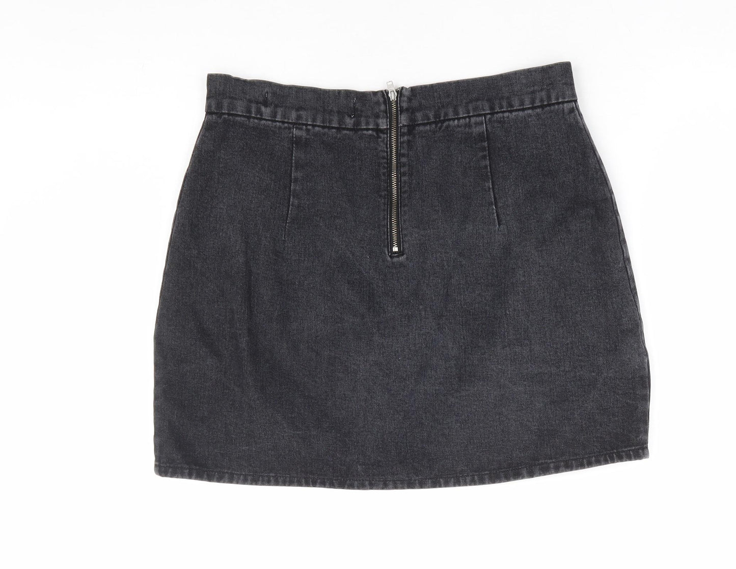Primark Womens Black Cotton Mini Skirt Size 12 Zip