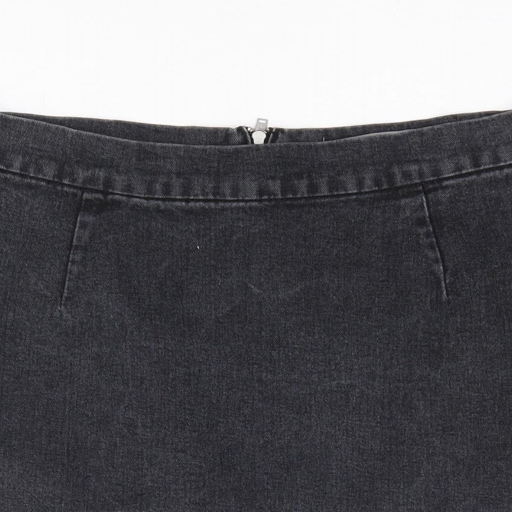 Primark Womens Black Cotton Mini Skirt Size 12 Zip