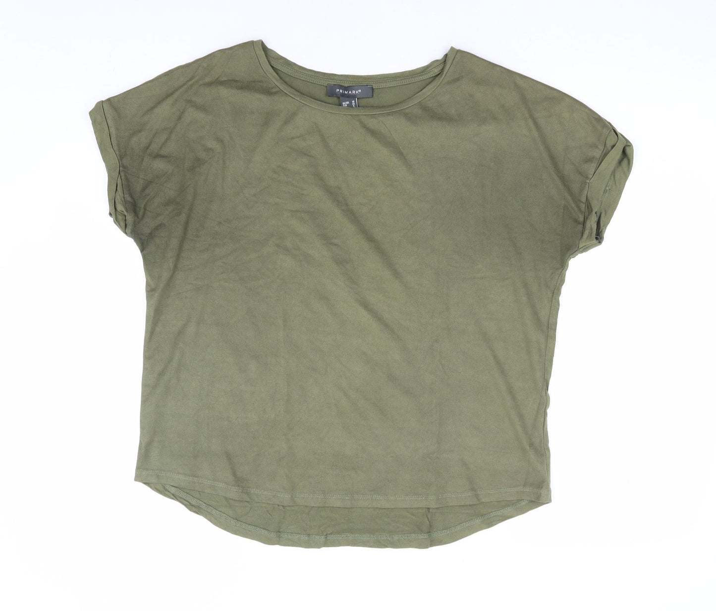 Primark Womens Green Polyester Basic T-Shirt Size 10 Round Neck - Suede Front