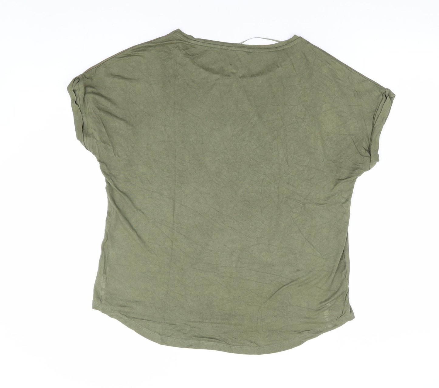 Primark Womens Green Polyester Basic T-Shirt Size 10 Round Neck - Suede Front