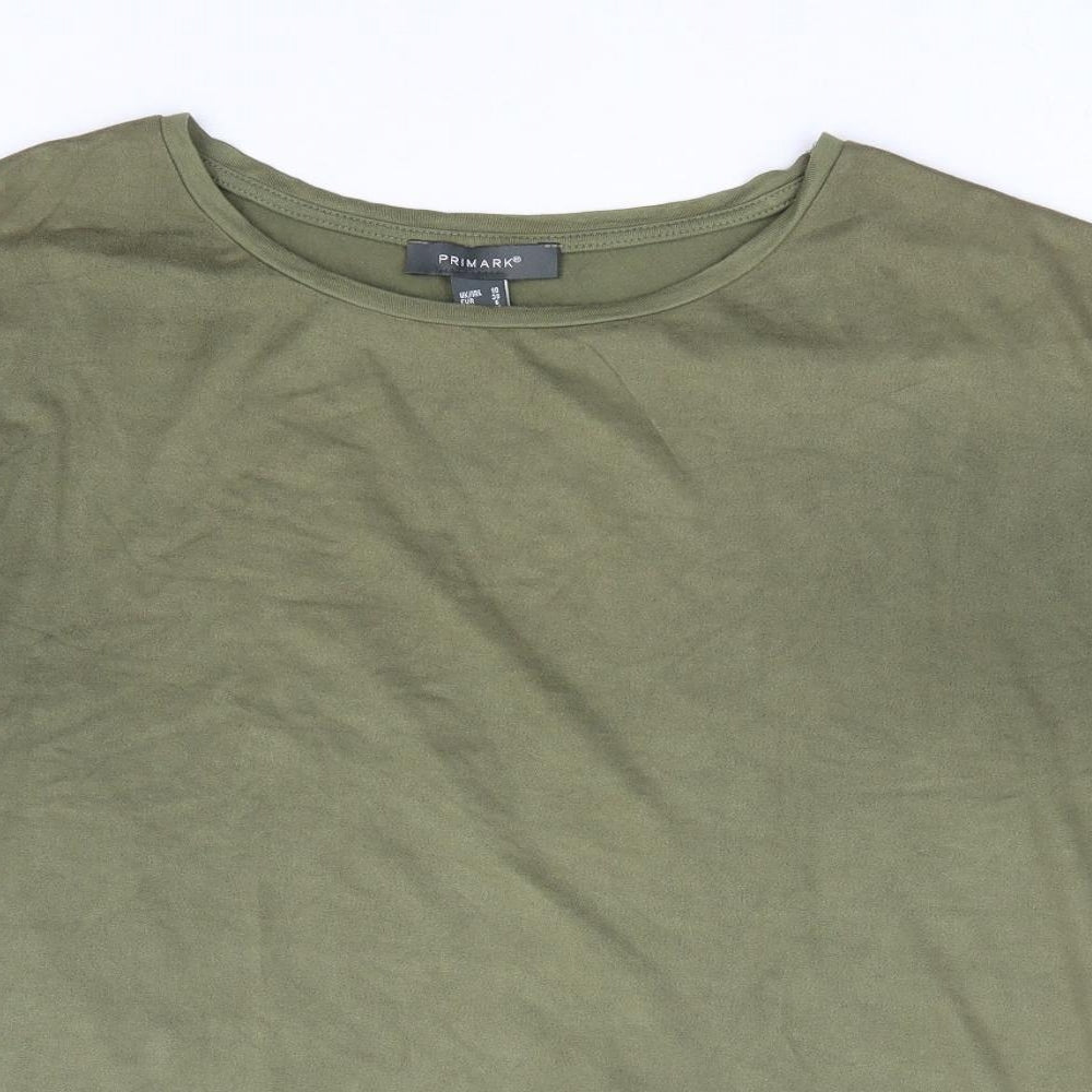 Primark Womens Green Polyester Basic T-Shirt Size 10 Round Neck - Suede Front