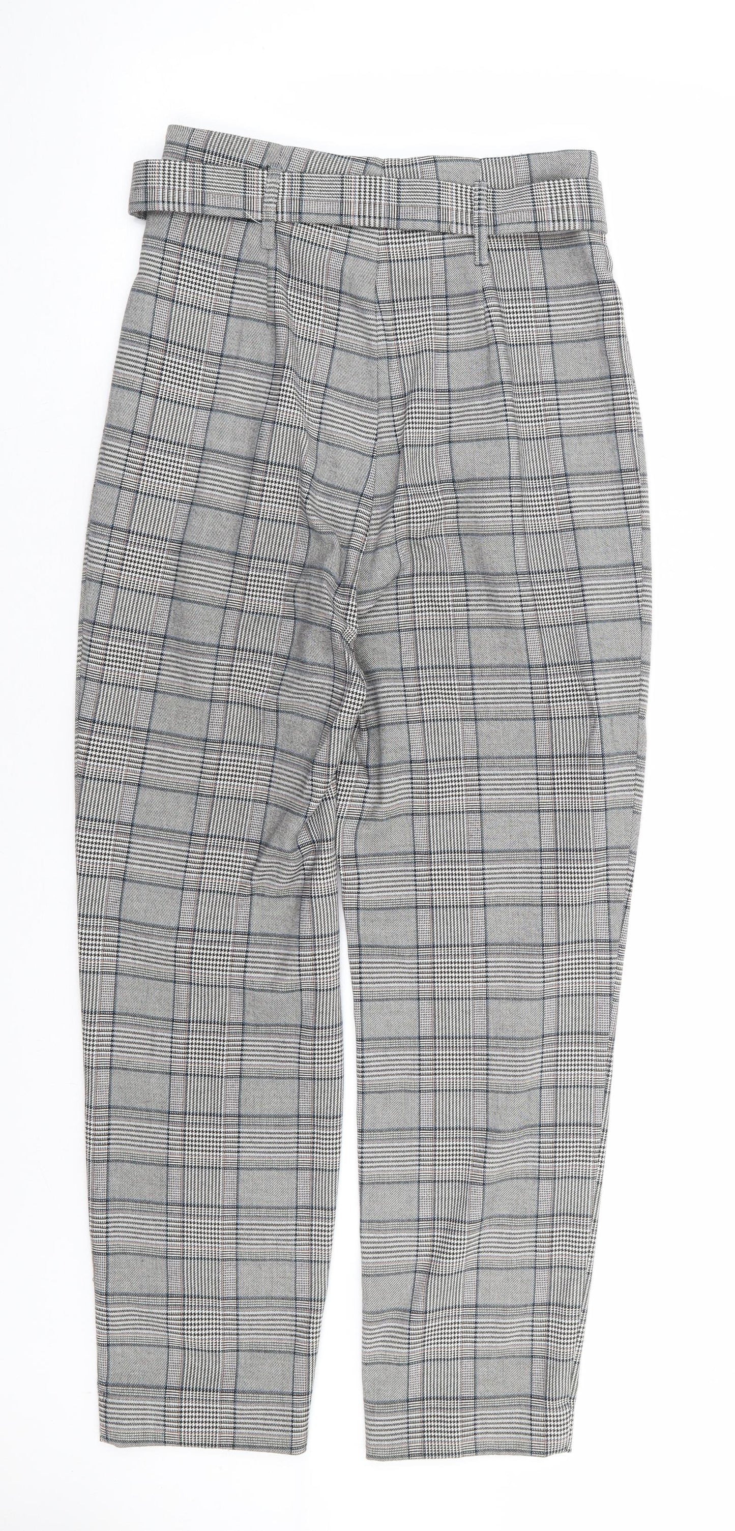 F&F Womens Grey Plaid Polyester Trousers Size 6 L27 in Regular Zip
