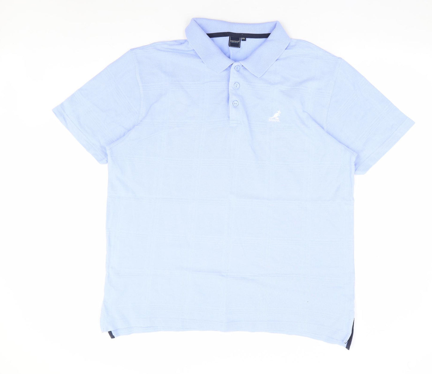 Kangol Mens Blue Check Cotton Polo Size 2XL Collared Button