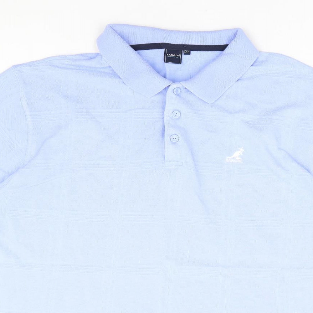 Kangol Mens Blue Check Cotton Polo Size 2XL Collared Button