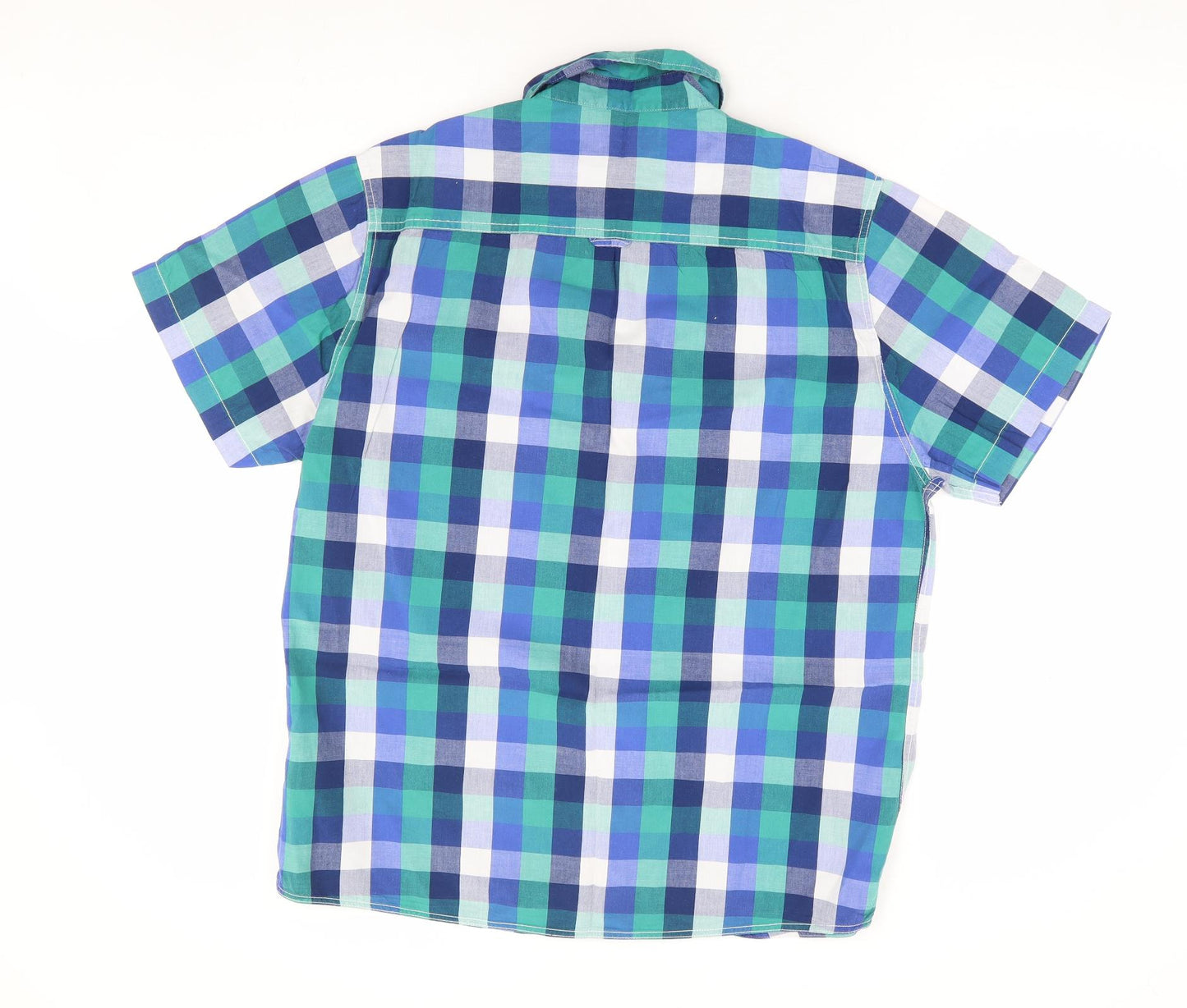 Matalan Mens Blue Check Cotton Button-Up Size L Collared Button