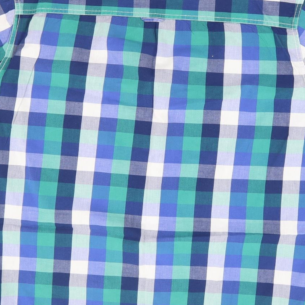 Matalan Mens Blue Check Cotton Button-Up Size L Collared Button