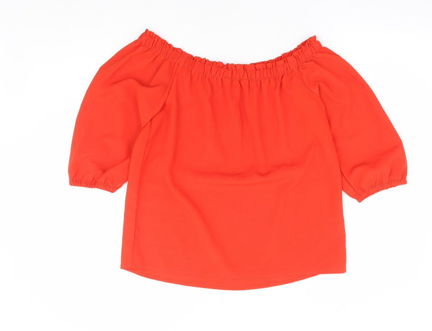 Preworn Womens Orange Polyester Basic Blouse Size S Off the Shoulder