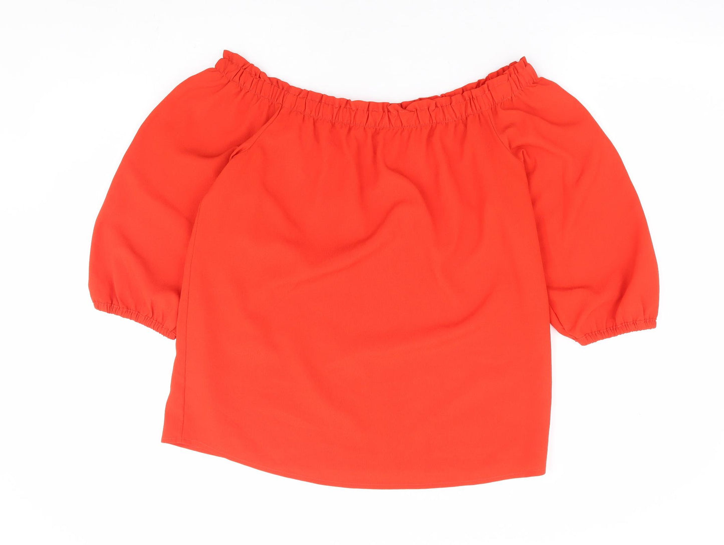 Preworn Womens Orange Polyester Basic Blouse Size S Off the Shoulder