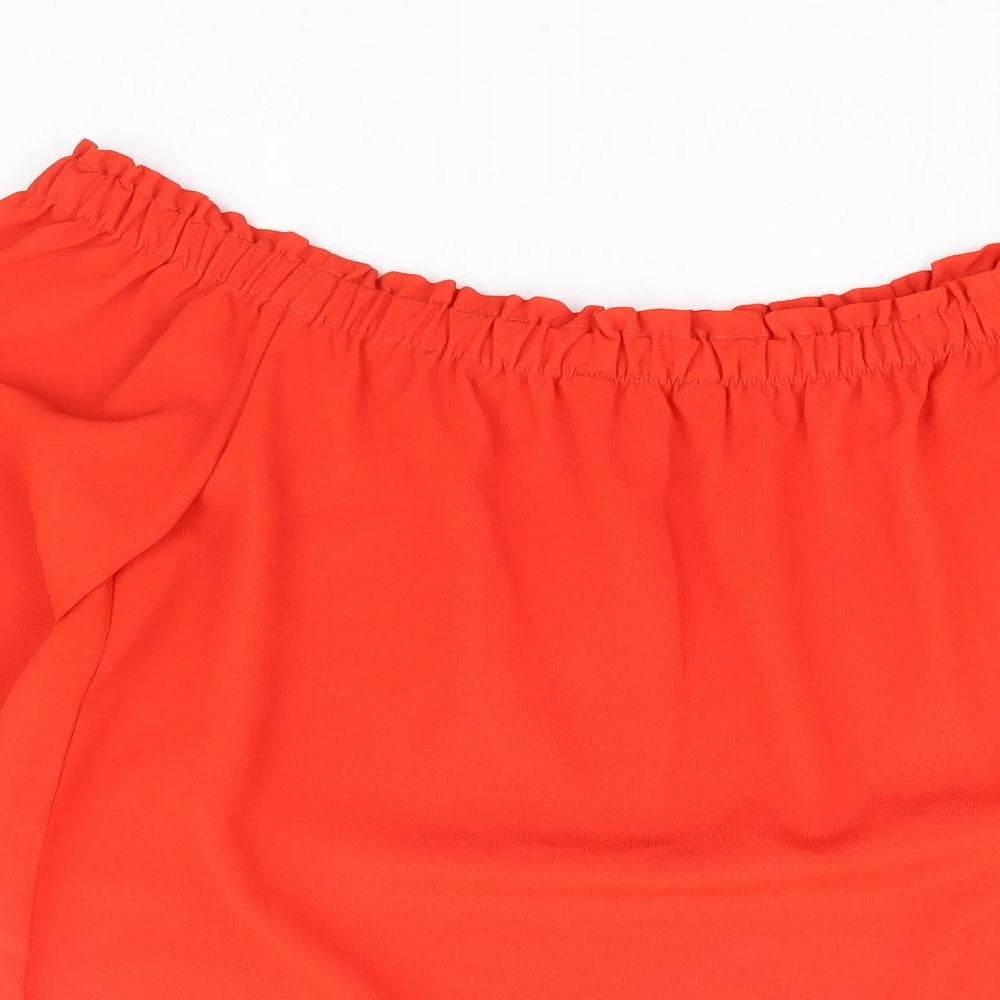 Preworn Womens Orange Polyester Basic Blouse Size S Off the Shoulder