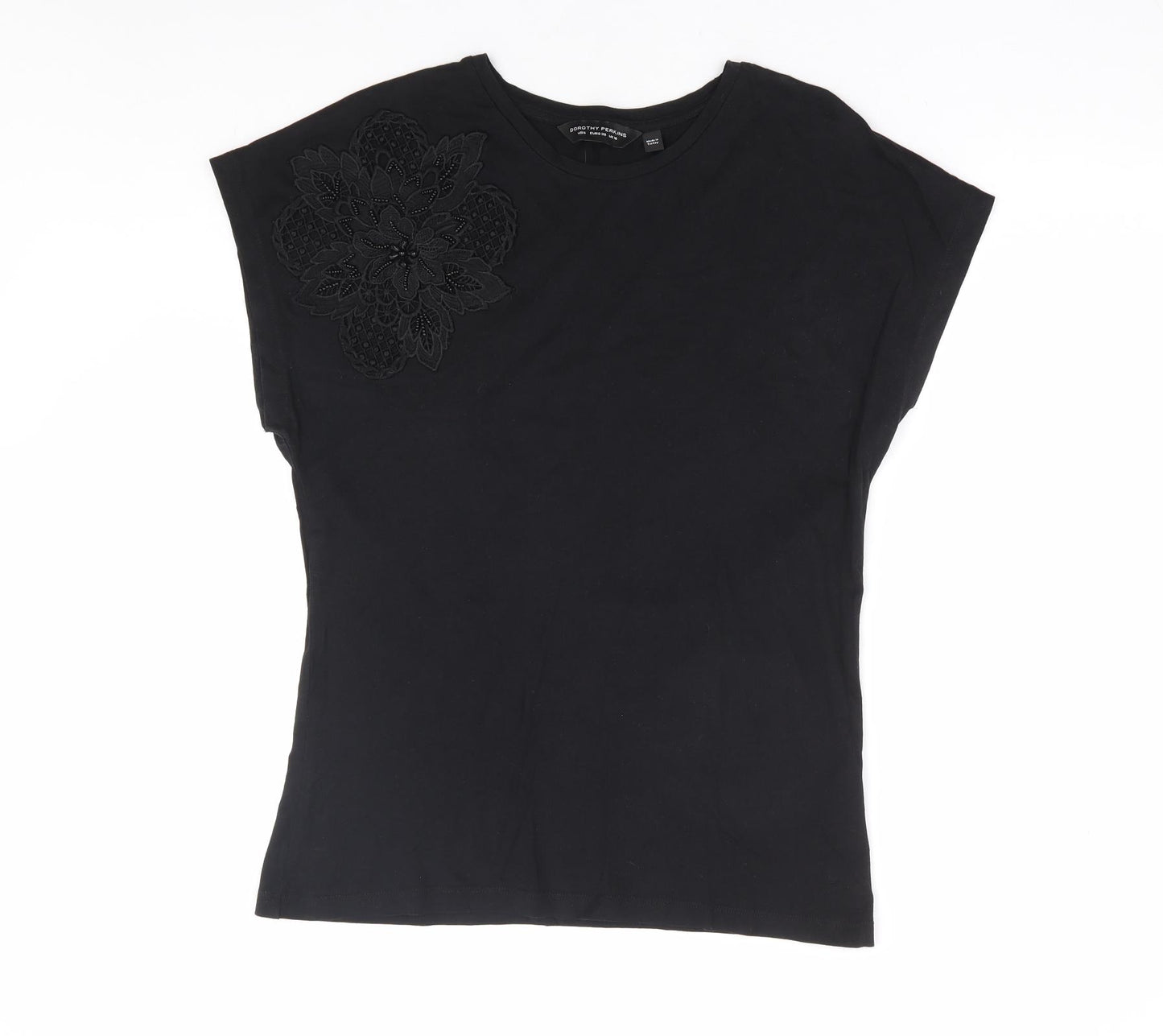 Dorothy Perkins Womens Black Cotton Basic T-Shirt Size 10 Round Neck