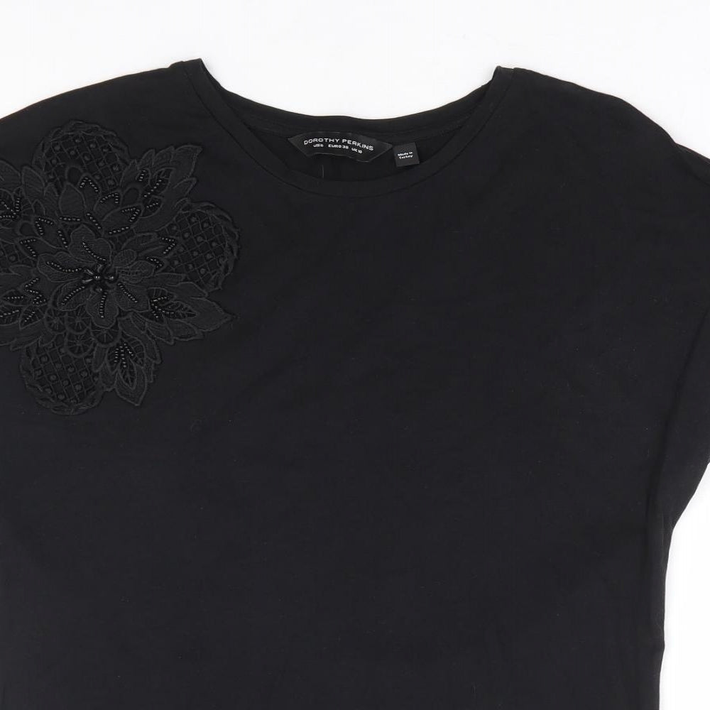 Dorothy Perkins Womens Black Cotton Basic T-Shirt Size 10 Round Neck