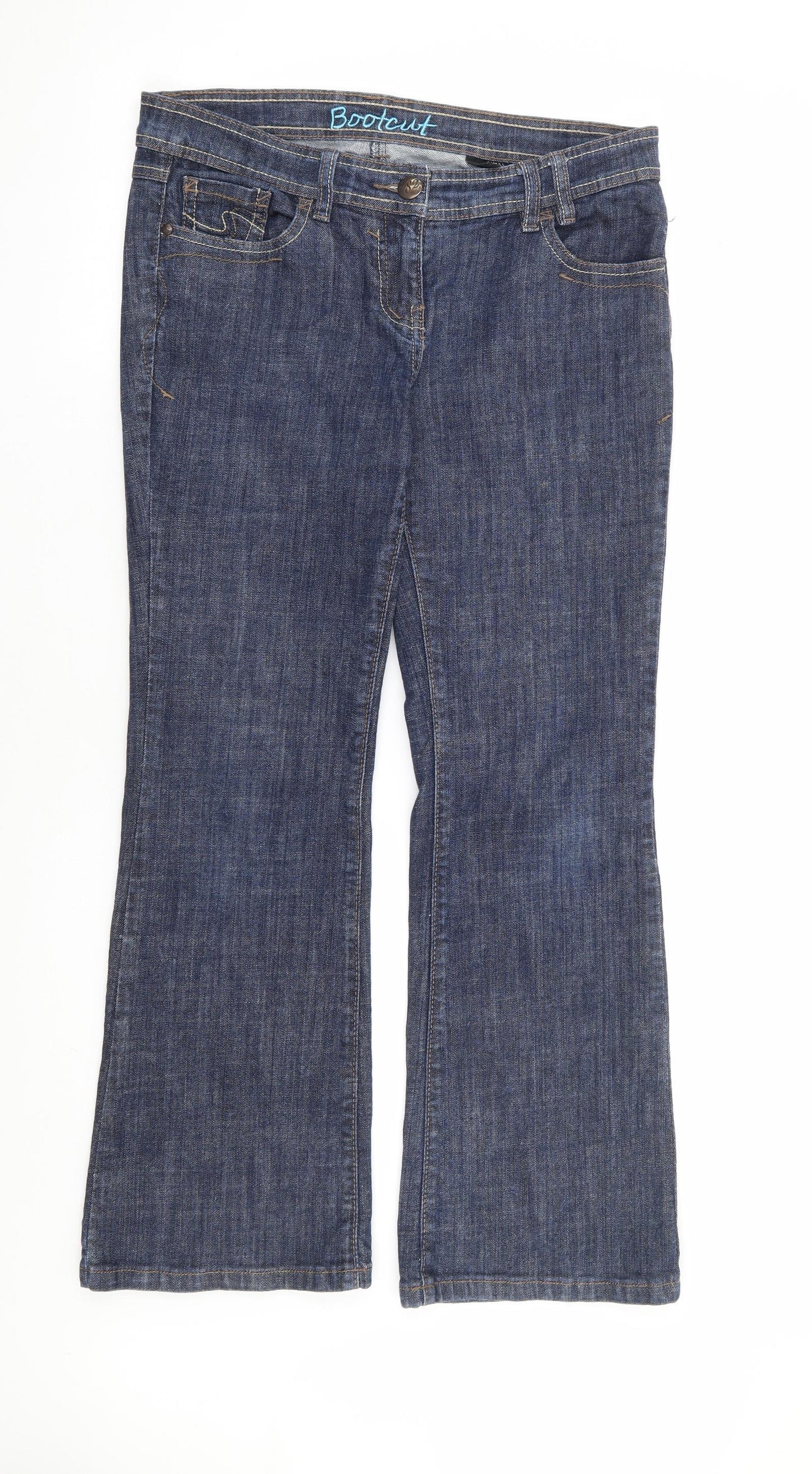 NEXT Womens Blue Cotton Bootcut Jeans Size 12 L28 in Regular Zip