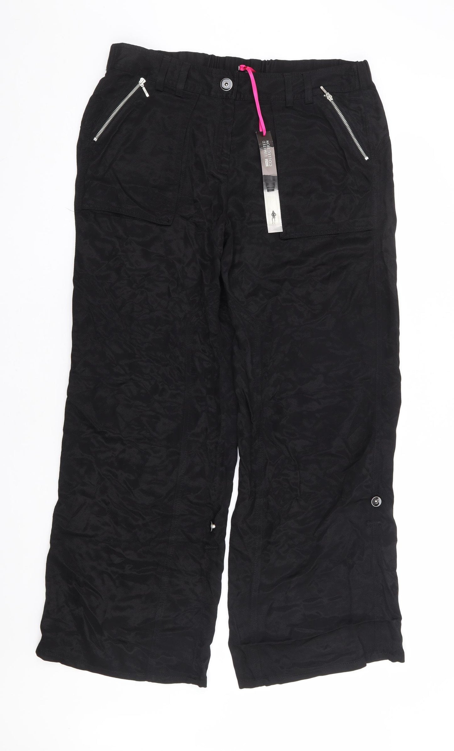 Marks and Spencer Womens Black Viscose Trousers Size 14 L30 in Regular Zip