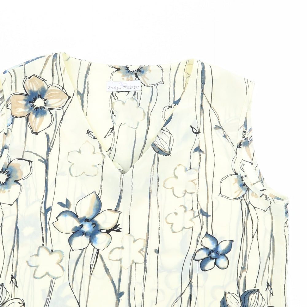 Design Dictates Womens Yellow Floral Polyester Basic Blouse Size 14 V-Neck