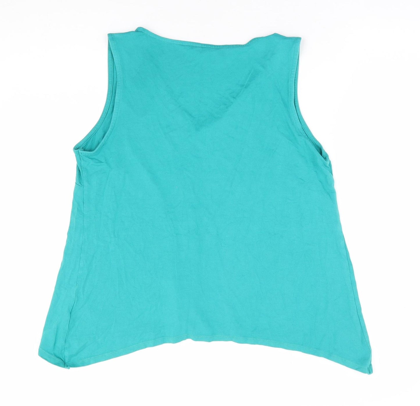 Bonmarché Womens Green Viscose Basic Tank Size 14 V-Neck - Hanky Hem