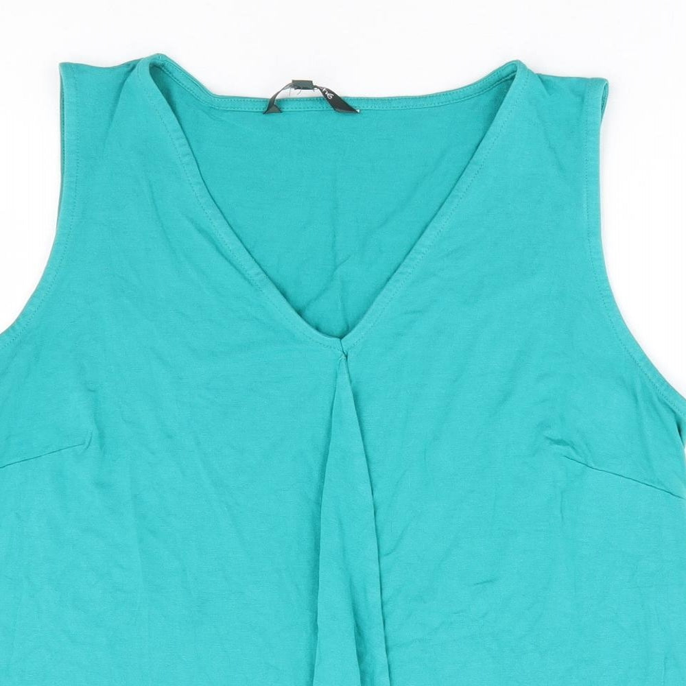 Bonmarché Womens Green Viscose Basic Tank Size 14 V-Neck - Hanky Hem