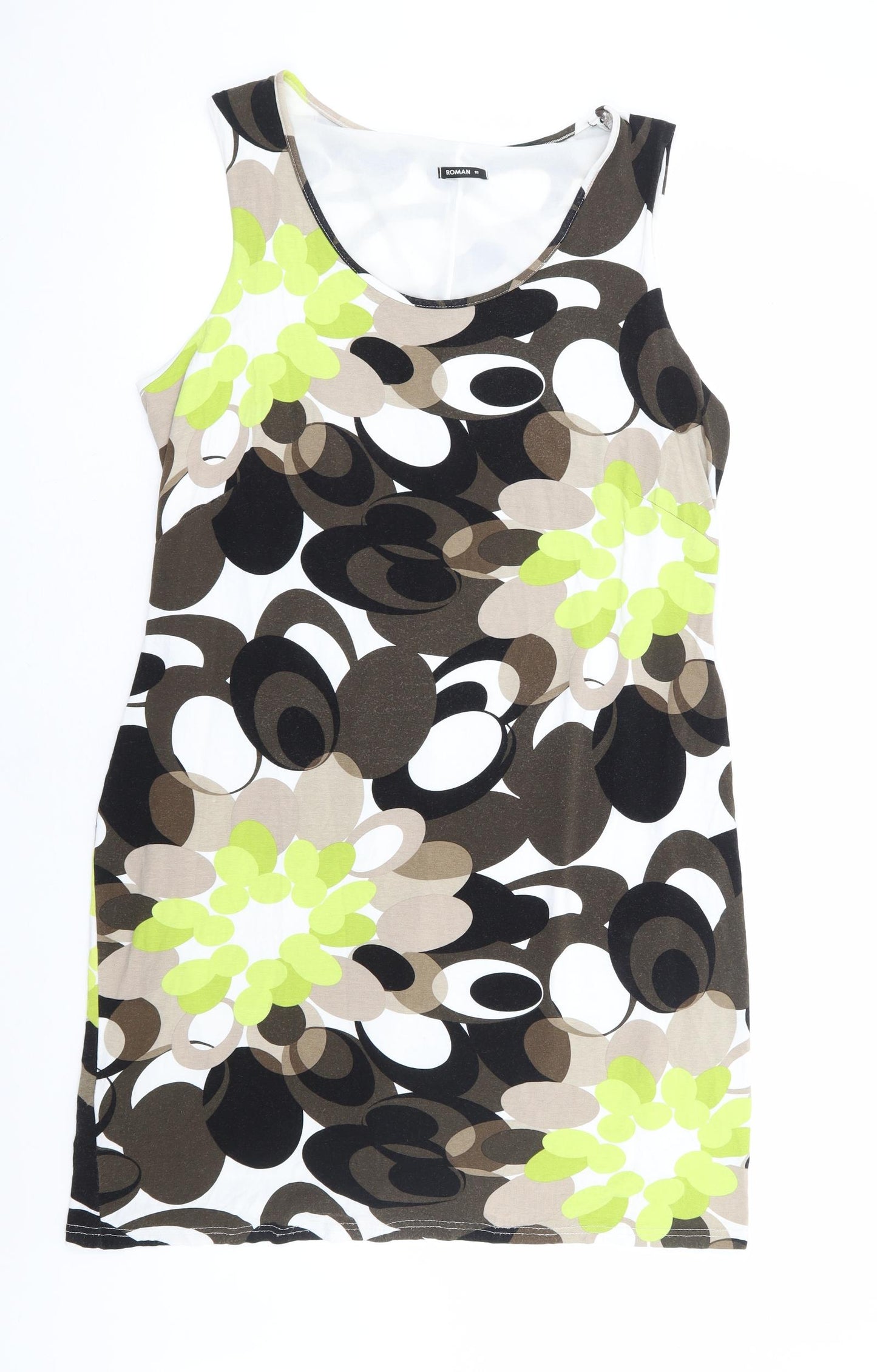 Roman Womens Brown Floral Viscose Shift Size 18 Round Neck Pullover