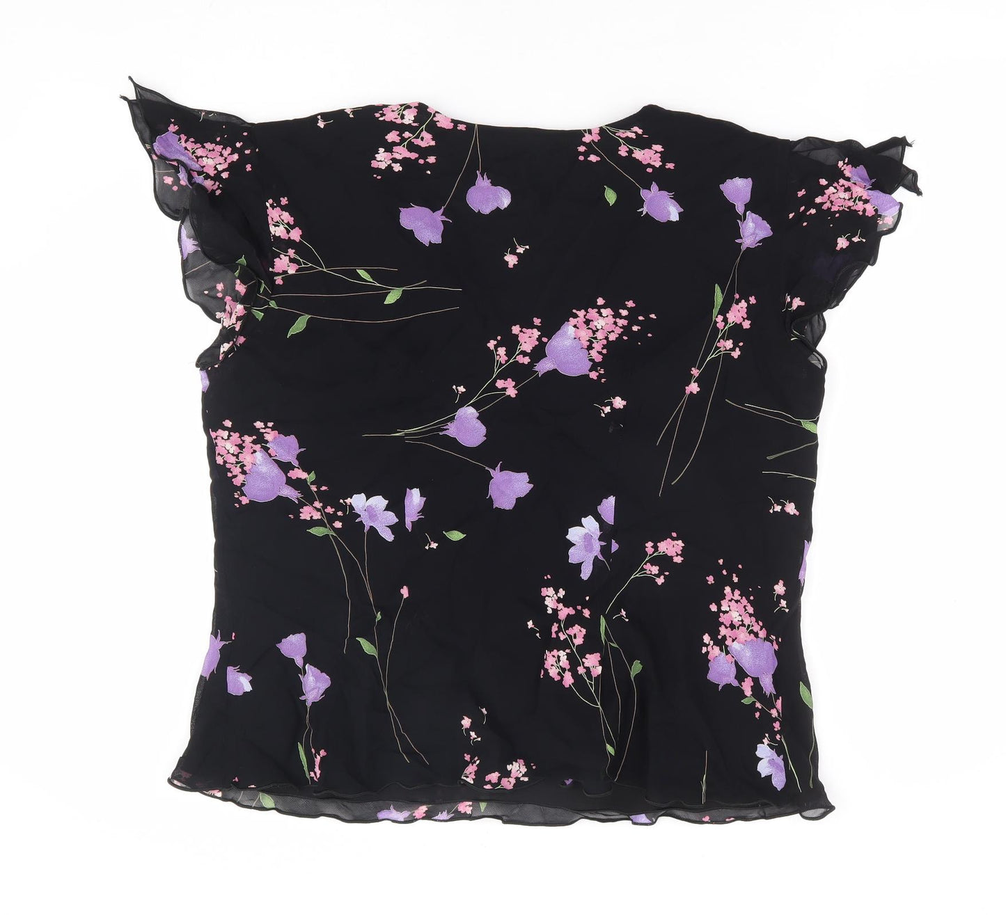 Preworn Womens Black Floral Polyester Basic Blouse Size M V-Neck