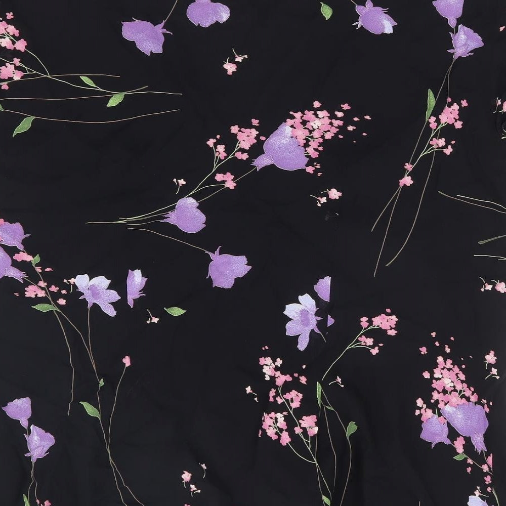 Preworn Womens Black Floral Polyester Basic Blouse Size M V-Neck