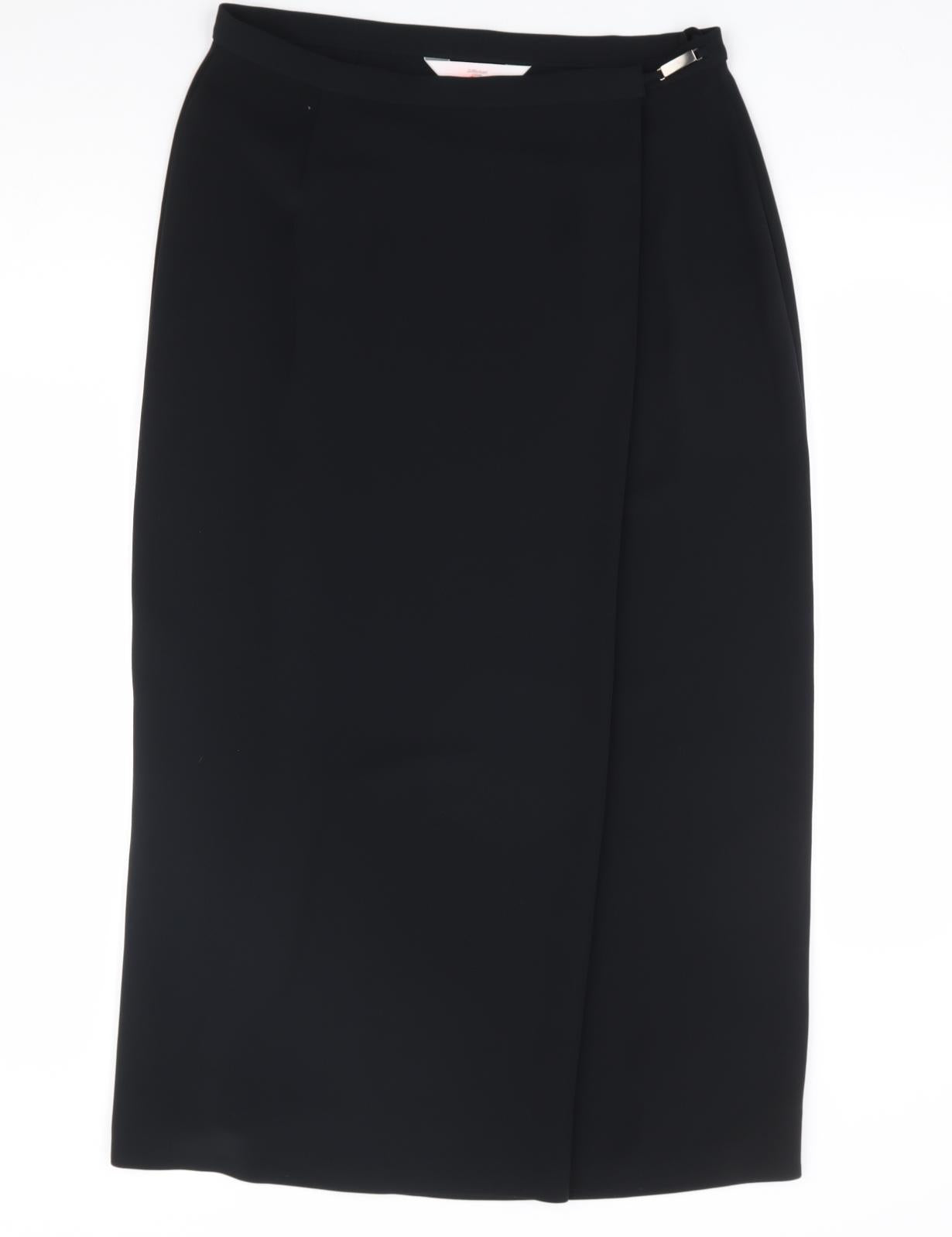 Marks and Spencer Womens Black Polyester Wrap Skirt Size 16 Button