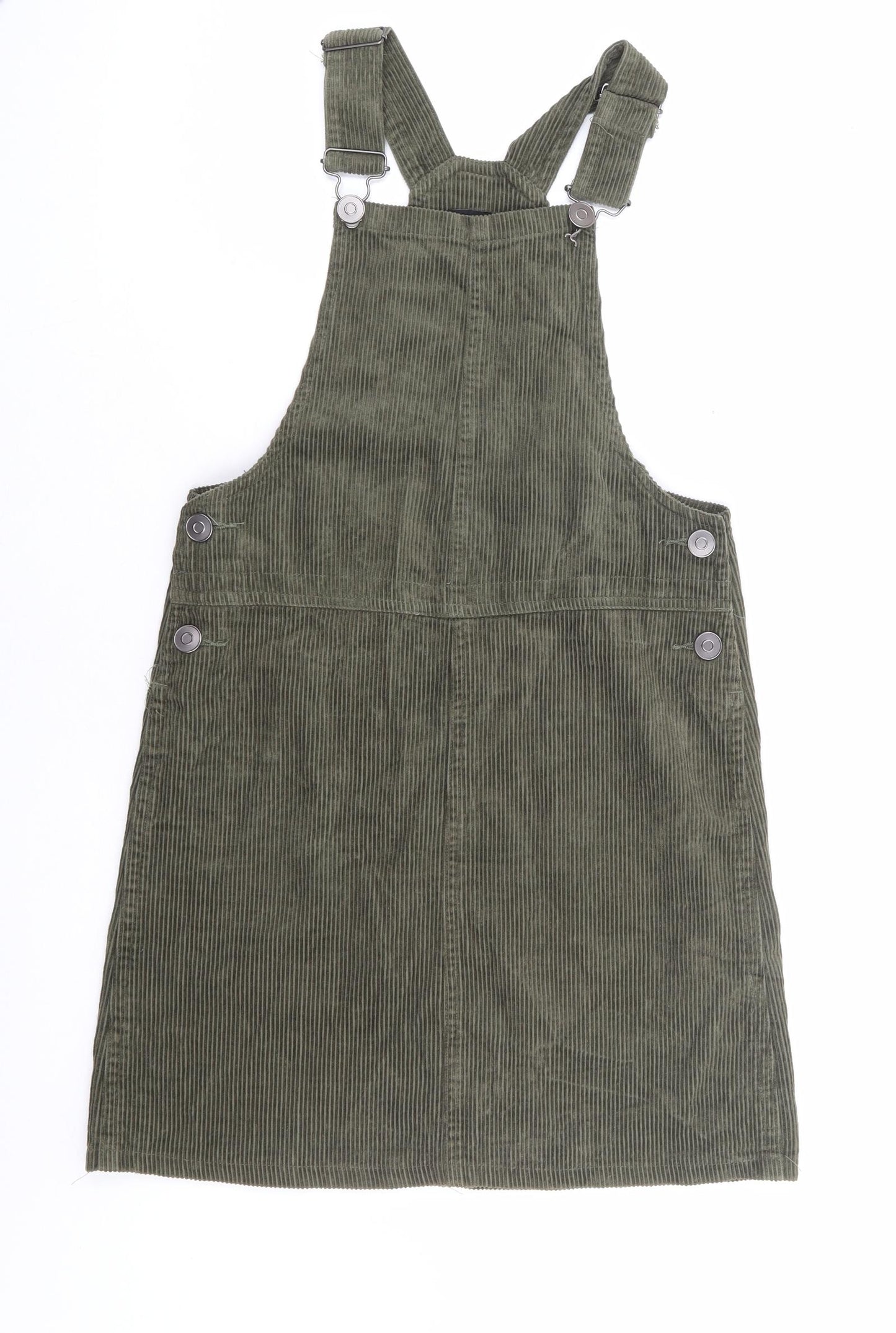 New Look Womens Green 100% Cotton Pinafore/Dungaree Dress Size 6 Square Neck Button