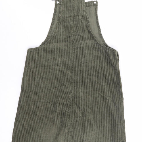 New Look Womens Green 100% Cotton Pinafore/Dungaree Dress Size 6 Square Neck Button