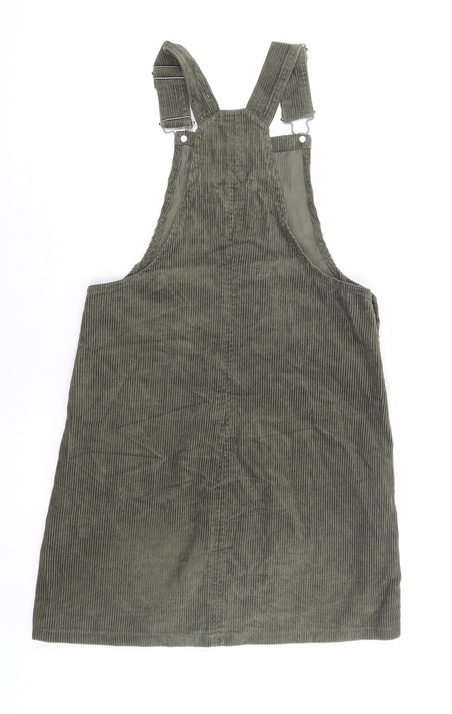 New Look Womens Green 100% Cotton Pinafore/Dungaree Dress Size 6 Square Neck Button