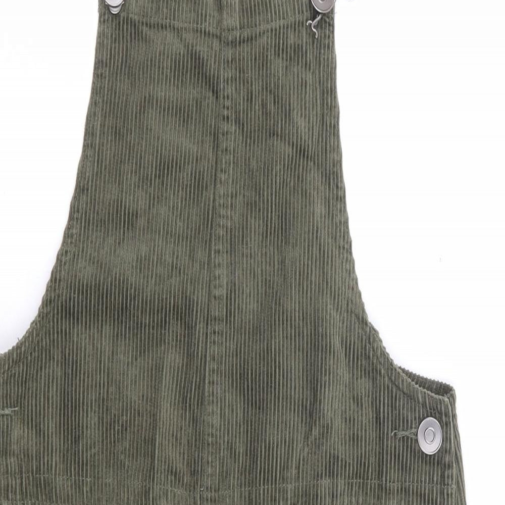 New Look Womens Green 100% Cotton Pinafore/Dungaree Dress Size 6 Square Neck Button