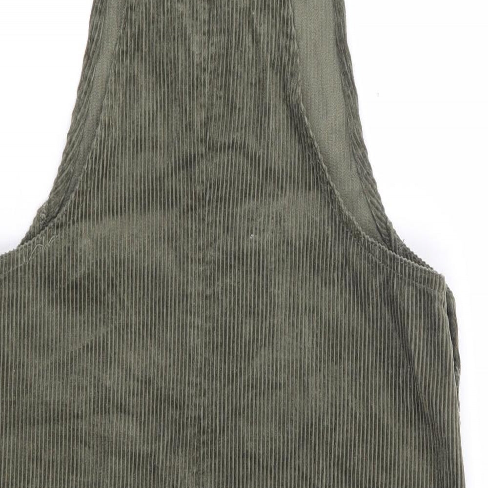 New Look Womens Green 100% Cotton Pinafore/Dungaree Dress Size 6 Square Neck Button