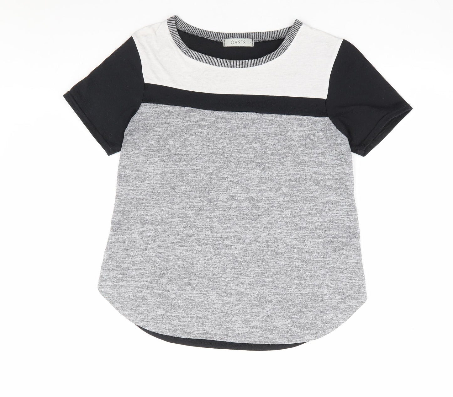 Oasis Womens Grey Polyester Basic T-Shirt Size M Round Neck - Colourblock