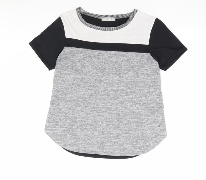 Oasis Womens Grey Polyester Basic T-Shirt Size M Round Neck - Colourblock