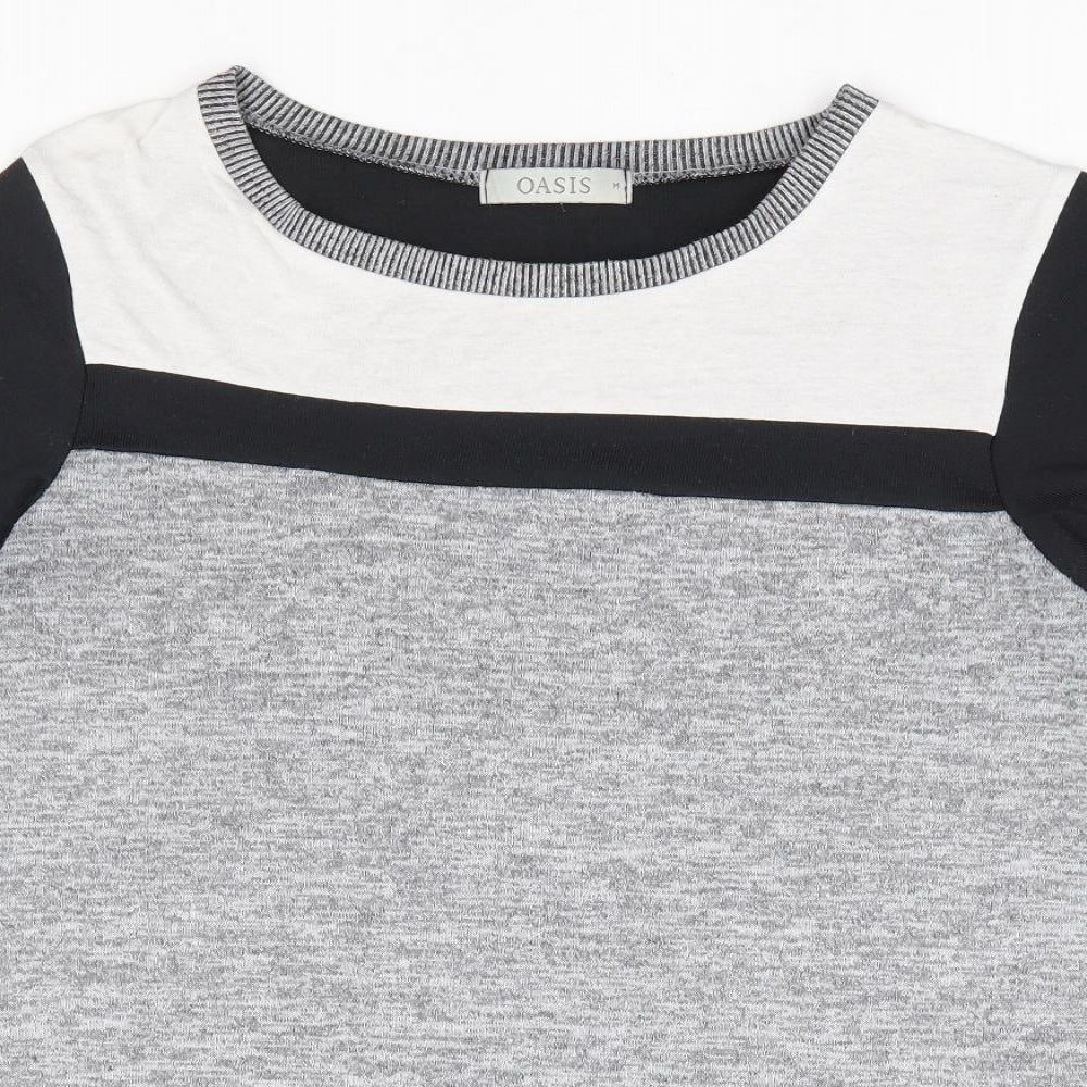 Oasis Womens Grey Polyester Basic T-Shirt Size M Round Neck - Colourblock