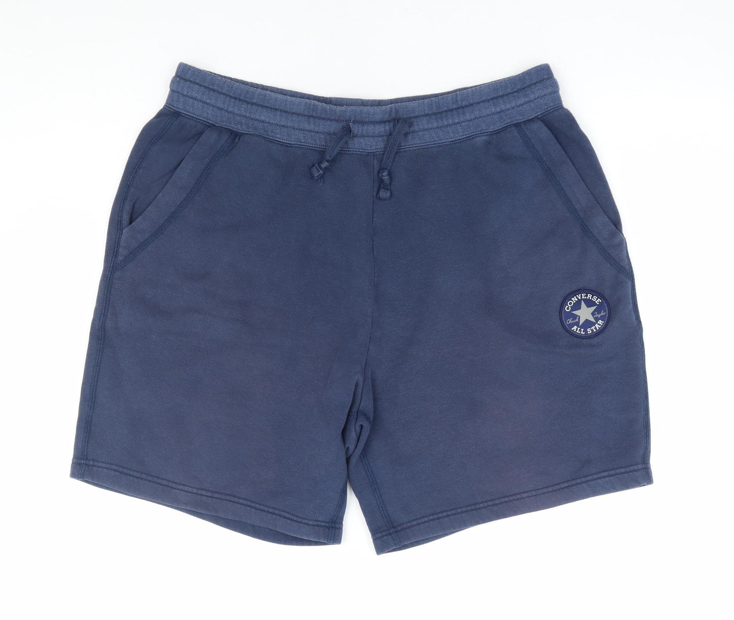 Converse Mens Blue Cotton Sweat Shorts Size L L10 in Regular Drawstring