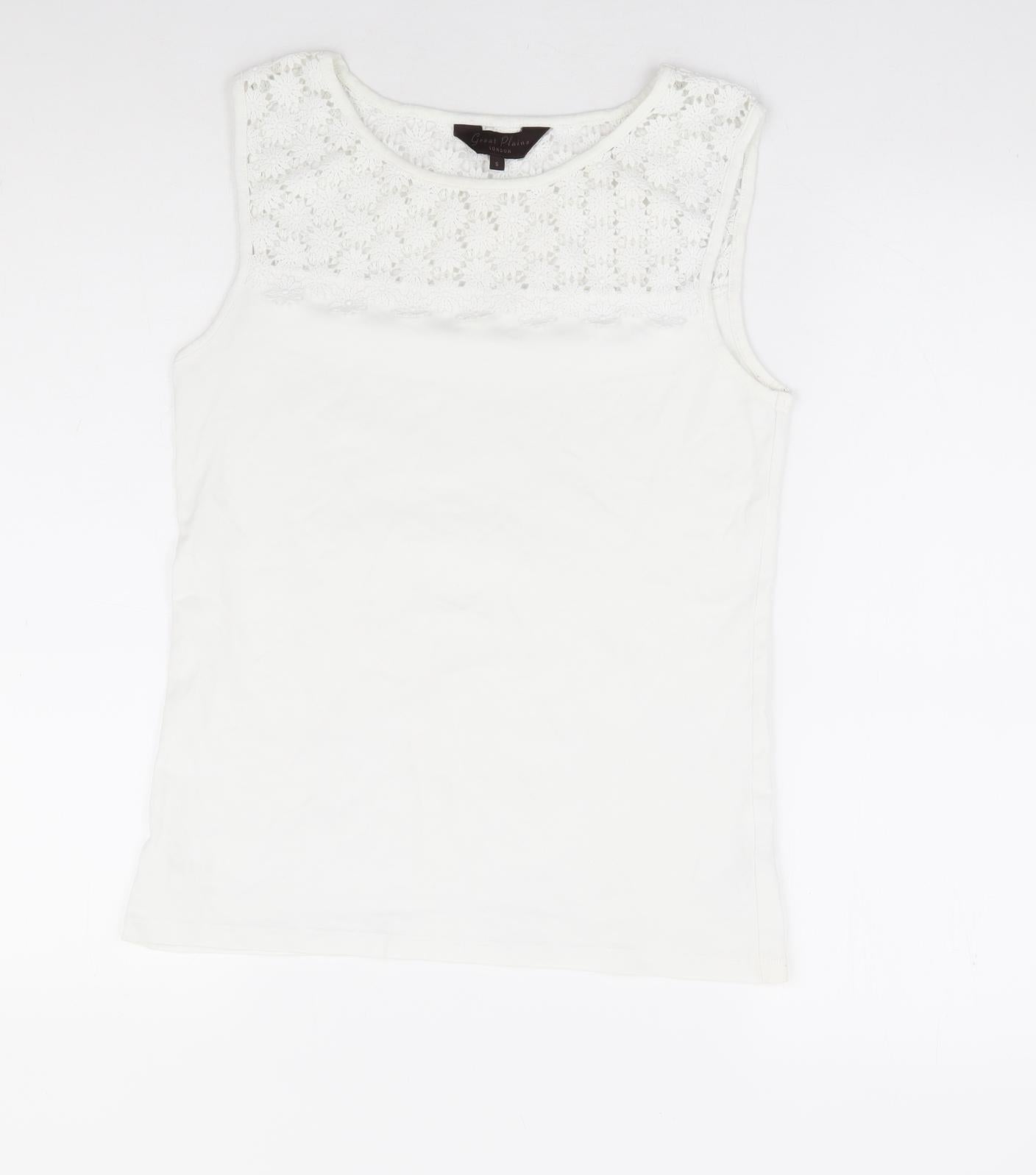 Great Plains Womens White Cotton Basic Tank Size S Round Neck