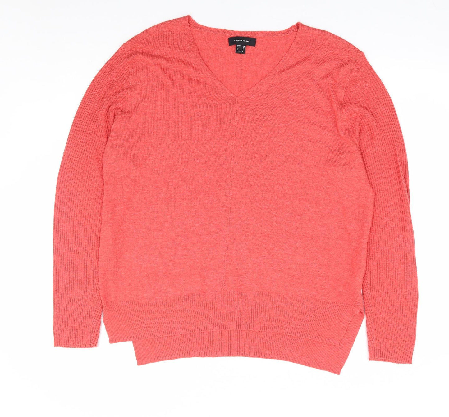 Primark Womens Orange V-Neck Acrylic Pullover Jumper Size 18